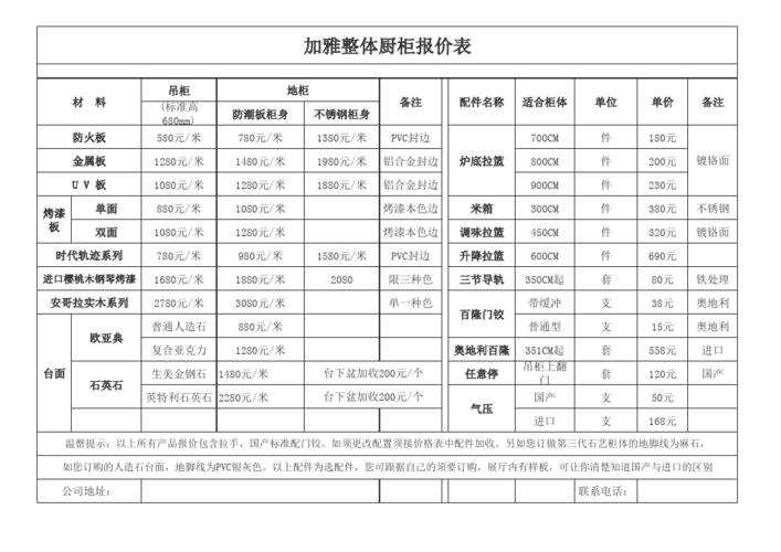 家具价格-家具价格表模板