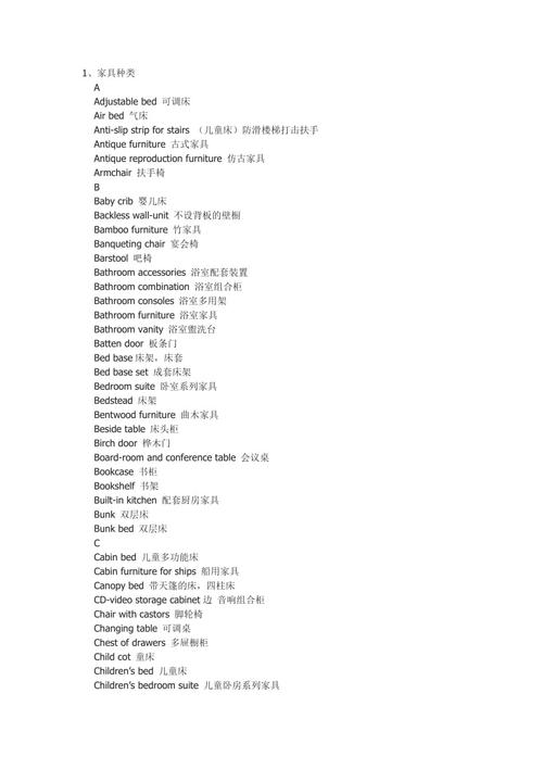 常见家具单词100个-常见家具单词100个及音标